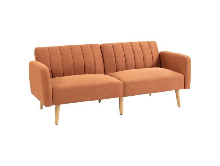 HOMCOM 2-Sitzer Klappsofa 3-Positionen Braun Skandinavisches Design, Holzbeine, Leinenoptik-Stoff
