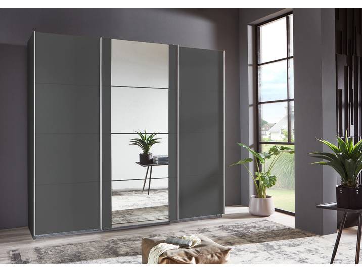 Schwebetürenschrank WIMEX Bern Schiebetürenschrank , grau (graphit, alu), B:225cm H:210cm T:64cm, Holzwerkstoff, Schränke, Schwebetürenschrank, Schrank mit zusätzlicher Innenausstattung, Garderobe