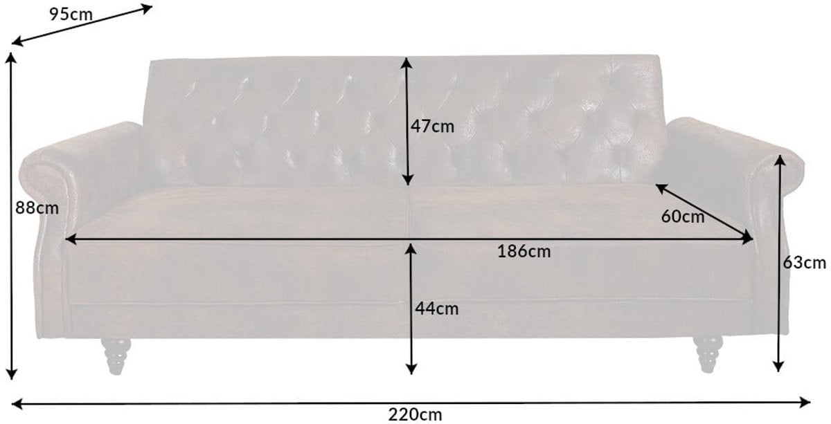 Chesterfield 3-zitsbank Maison Belle Affaire antiekbruin met slaapfunctie, Breedte: 220 cm