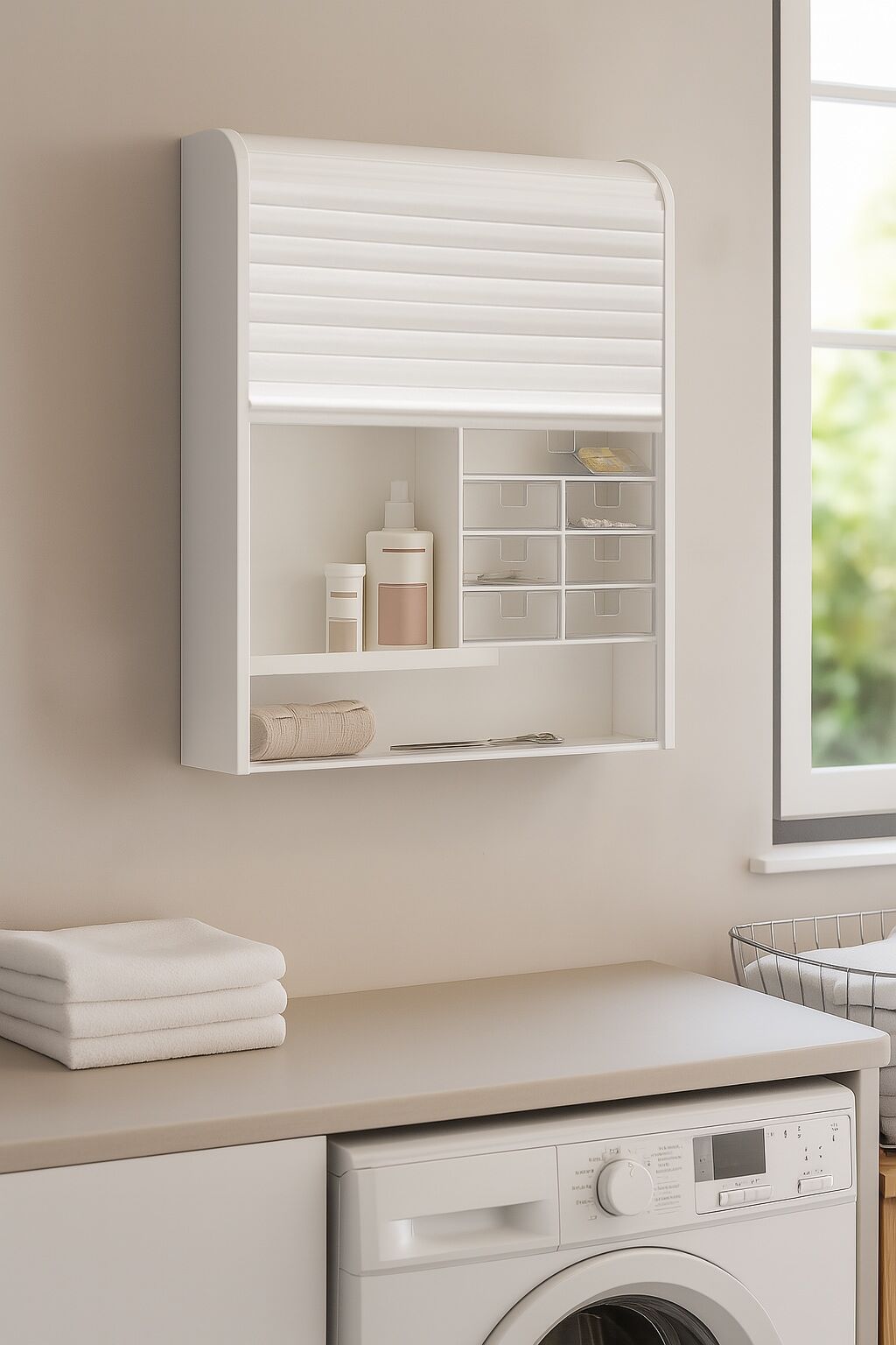 Medizinschrank BISCHOF "Salus", weiss (weiß glanz), B:42cm H:48cm T:10cm, Kunststoff, Schränke, Medizinschrank, Kompaktes Medizinschränkchen mit verschliessbarem Rolladen weiß glanz B/H/T: 42cm x 48cm x 10cm