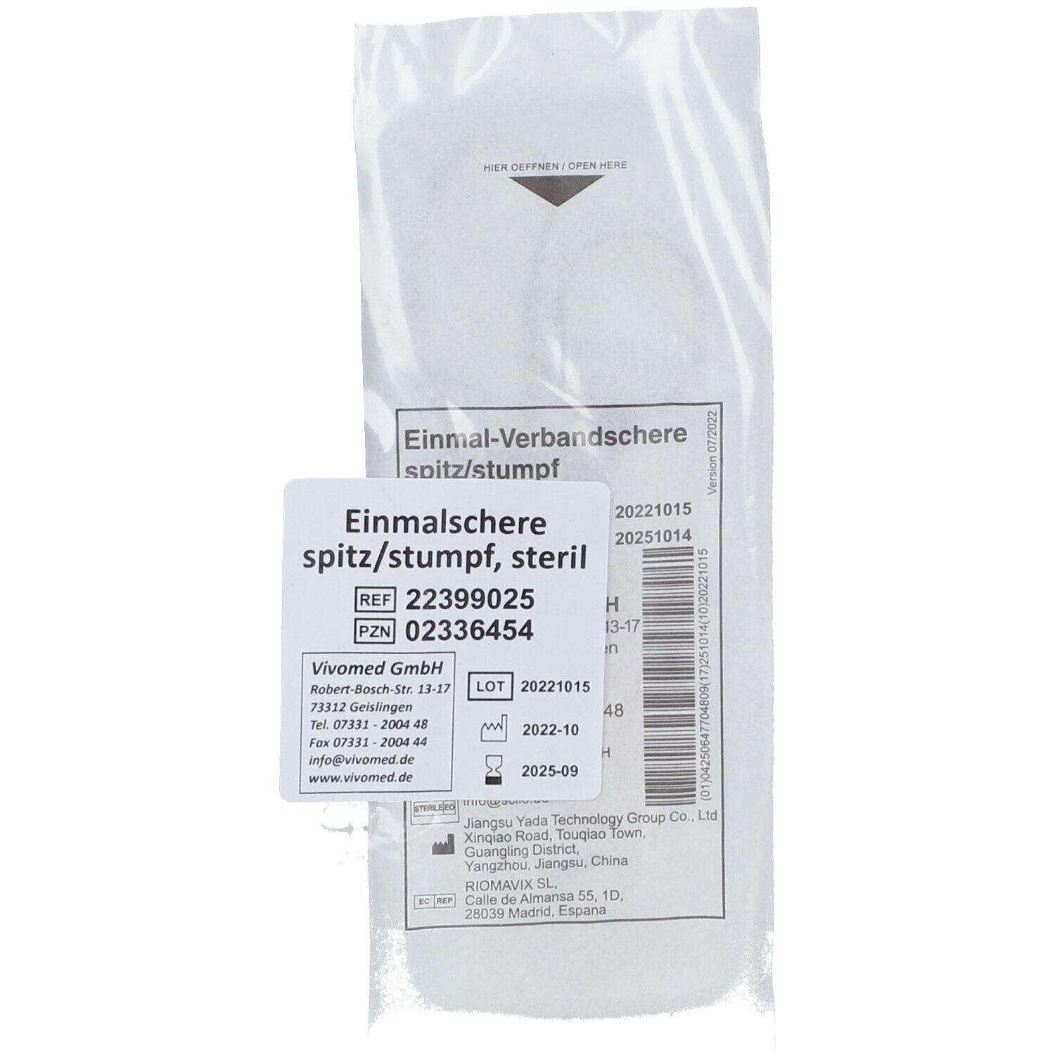 Einmal Verbandschere steril spitz/stumpf 1 St Schere