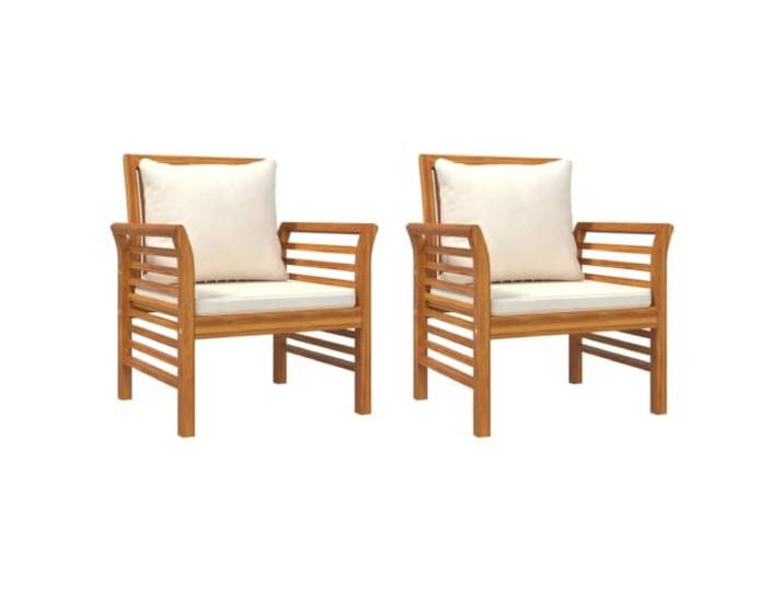 Coespram Gartensessel 2er Set Massivholz Akazie Holzstühle mit Kissen Balkon und Terrasse Holzstühle mit dick gepolsterten cremeweißen Auflagen für gemütliches Sitzen im Außenbereich.