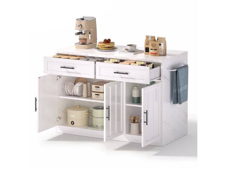 Îlot de cuisine Logidon 120x60x91 cm avec prises USB blanc