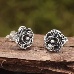 Drachensilber Rose 10mm Ohrstecker Sterlingsilber Ohrschmuck - Silber