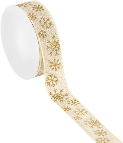 Stoffband "Schneeflocken", natur-gold, 25 mm, 5 m