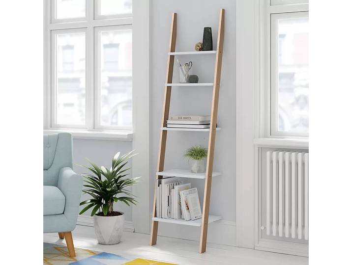 Leiterregal Typ A Esche Massiv, lackiert MDF Mitteldichte Holzfaserplatte , lackiert Weiß/Weiß 45cm