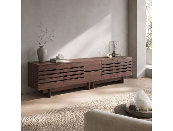 Meuble TV 4 portes 2 tiroirs et 6 compartiments pour écran jusqu'à 80 pouces - BEAUNIV - Salon 200×39 5×55 cm