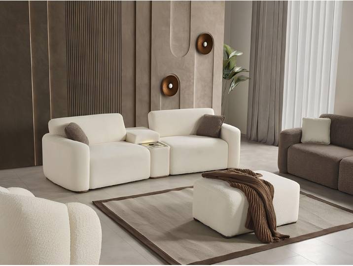 Xlmoebel Polstergarnitur Wohnzimmersofa in Weiß mit Hocker – Modernes Design und Gemütlichkeit, (Sofa mit Hocker, 2-tlg., Sofa 4 Sitzer + Puff), Hergestellt in Europa