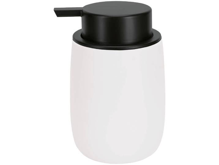 Seifenspender KLEINE WOLKE Bonny , schwarz-weiss (weiß, schwarz), B:8,5cm H:12,7cm L:8,5cm, Polyresin (Kunststein), Dosierspender, Seifenspender