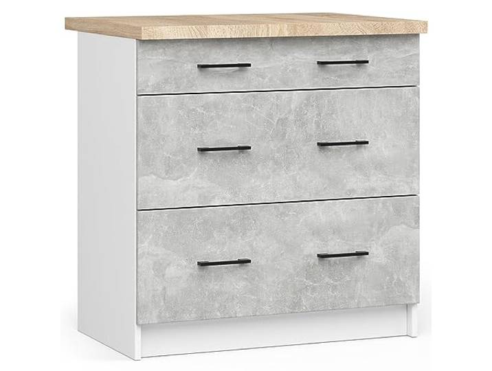 AKORD Olive Küchenschränke Geräumig Robust Für jedes Design Für eine kleine Küche Für eine Küchenzeile Als Teil eines Sets Weiß & Beton