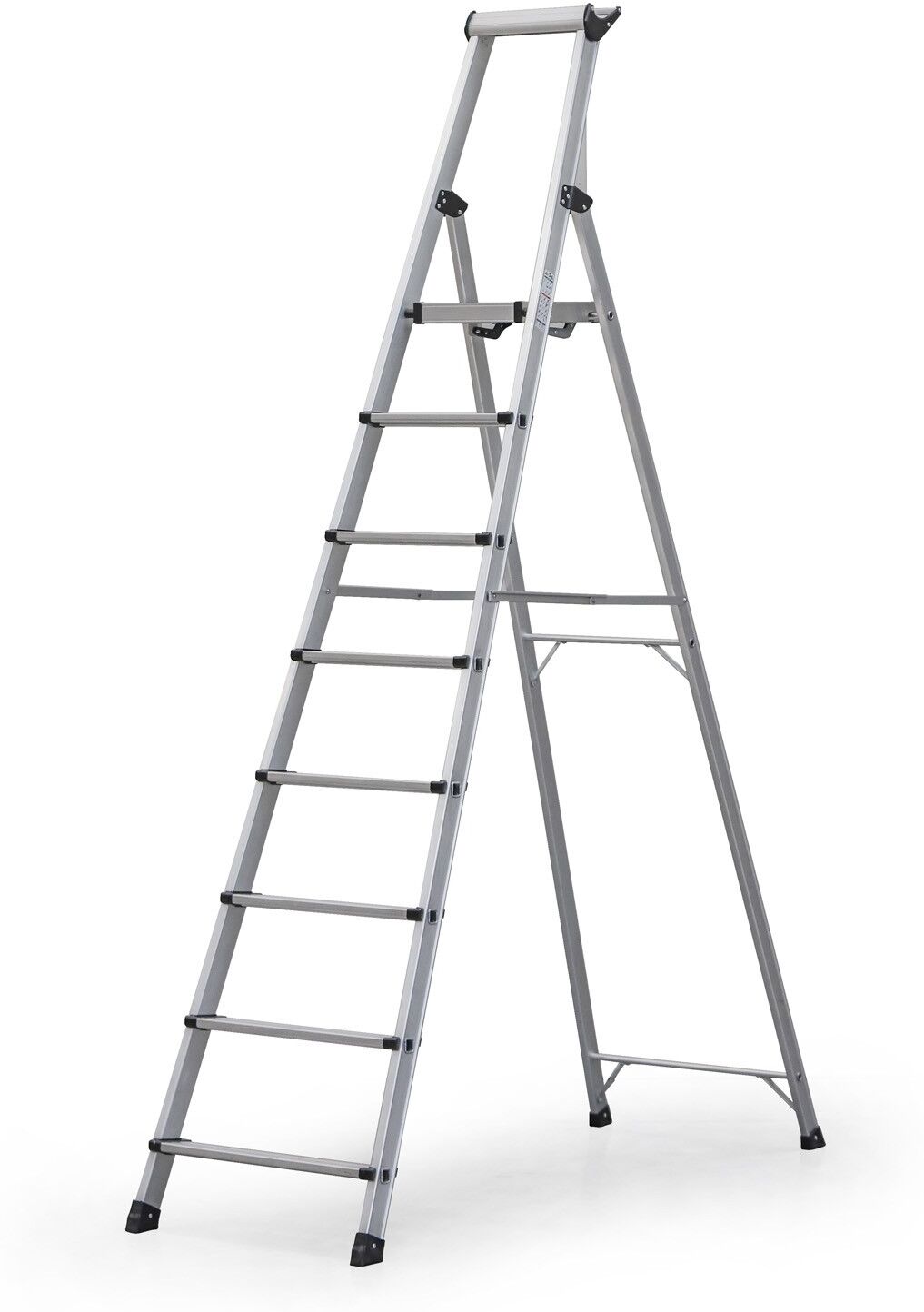 B2B Partner Einseitige Aluminiumtreppe PROFI mit Ablage, 1x8 Stufen, Höhe 1,93 m