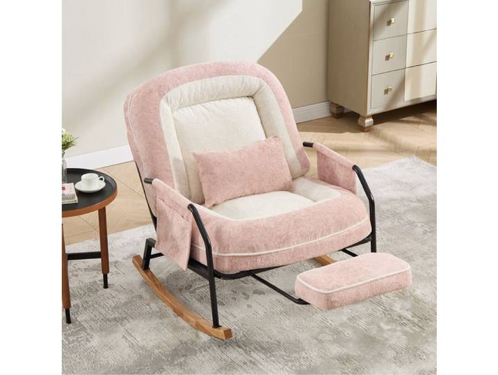 VUENOR Fauteuil à bascule inclinable rose – dossier 100-160° repose-pieds escamotable