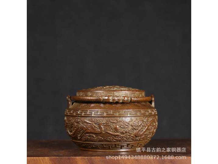 Brûleur d'encens en cuivre pur, dragon et phénix, brûleur d'encens à main, aromathérapie, ornement, décoration de bureau, salon