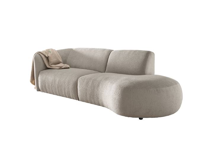 Sofa mit Ottomane Beige Strukturstoff Okka 238 x 72 x 107cm Ottomane davorstehend rechts Modern