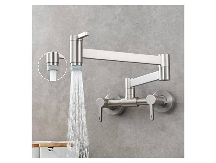 Drehhahn, Wandmontierter, Faltbarer Küchenarmatur, Heißer Und Kalter Einloch-Spültischhahn, Drehbarer Klappauslauf, Topffüller Aus Gebürstetem Goldmessing(N B)