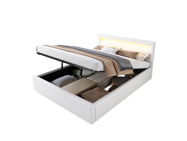 REDOM Polsterbett 140*200cm LED-Bett,mit Lattenrost und Stauraum, mit beleuchtetem, mit beleuchtetem Kopfteil in diversen Farben