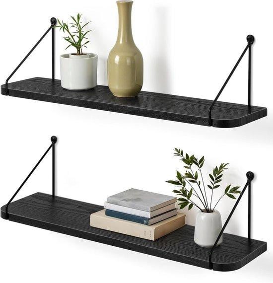 Zwarte wandhouder met modern design van hout en metaal