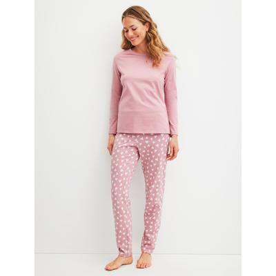 Schlafanzug CALIDA "Cotton Special", Damen, Gr. S (40/42), lila (lilas), Single Jersey, Obermaterial: 100% Baumwolle, bequem lang, Rundhals, gerader Abschluss, Homewear-Sets Schlafanzug, Langarm, bequem, Baumwolle, Rundhals-Ausschnitt