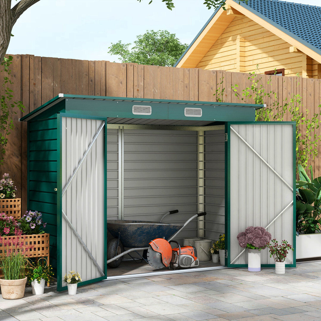 Outsunny 8 x 4FT Garden Shed Easy to Assemble Lockable Door Green 249cm W X 121cm D X 183cm H