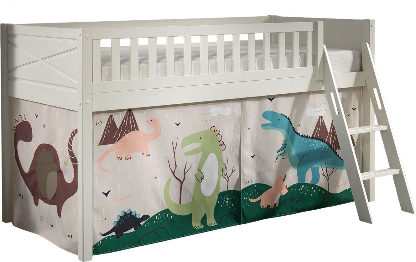 Kinderbett Karyl 208x114x135 Massivholz Weiß Textilset Dino