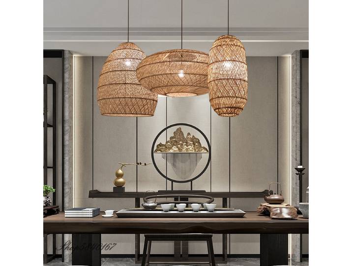 Lampe suspendue en rotin vintage faite à la main, luminaire rétro pour salle à manger, salon, restaurant, café