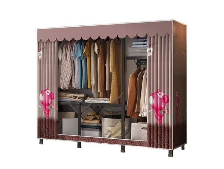 DETMOL Kleiderschrank, Stoffschrank, Faltschrank, 2 Ebenen, Vliesstoff, Metallrahmen, Mit Regalen, Reißverschluß, Offener Faltbarer Kleider Schrank, Aufbewahrung Im Schlafzimmer, Ankleidezimmer