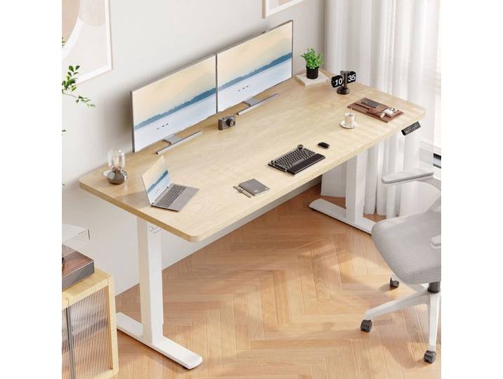 Homall Bureau Assis Debout Électrique 160x70 Beige - Mémoire & USB - Réglable 73-118cm - Système Anti-collision