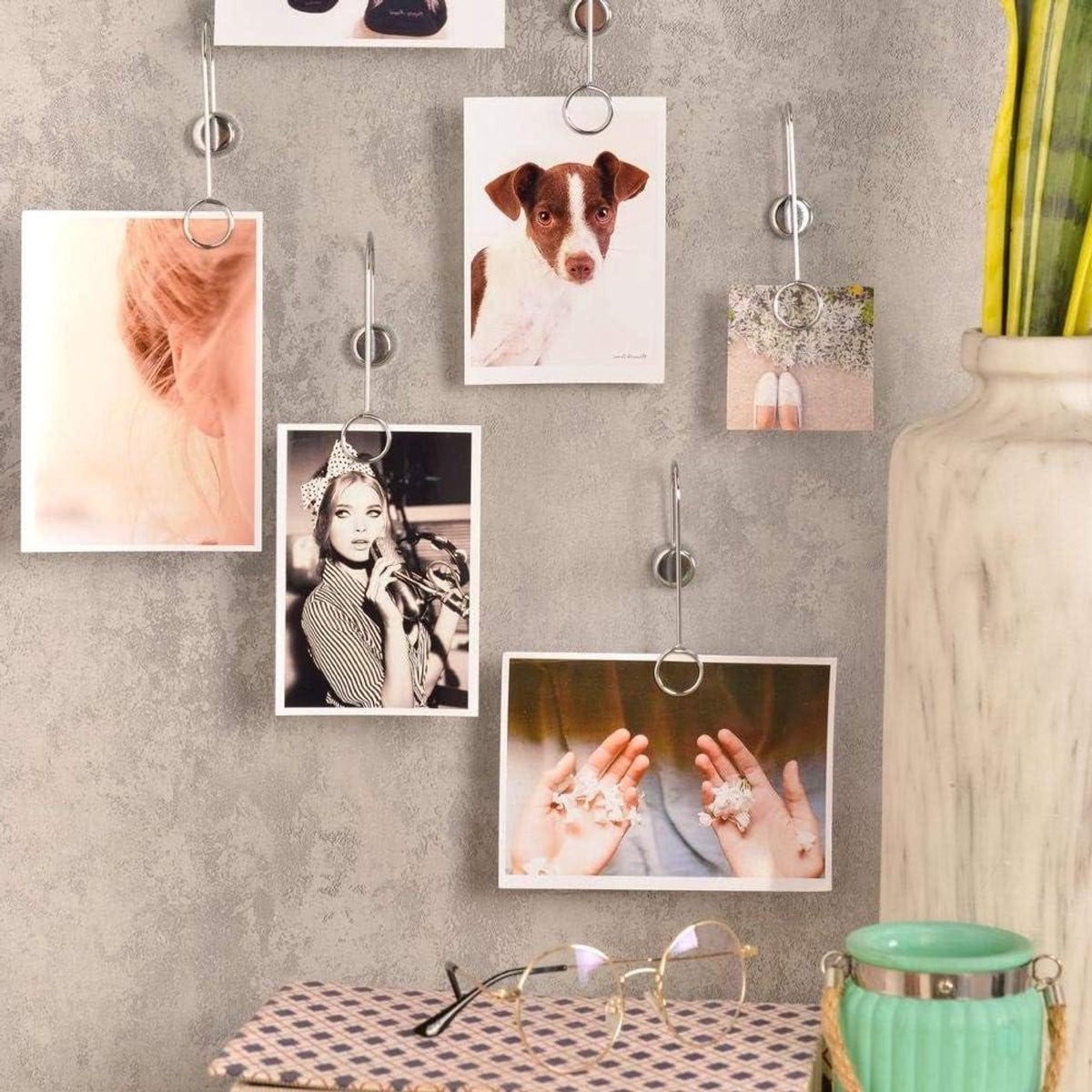 Set van 6 chroomkleurige fotohouders met zelfklevende bevestiging