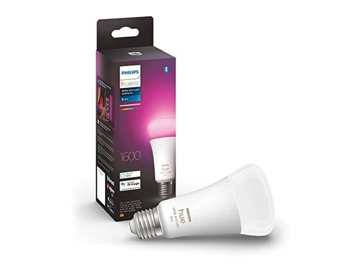 Philips Hue White & Color\, Ampoule LED A60\, 1600lm\, Pack de 1\, Multicolore Ampoule Connectée RGB\, E27\, 15W\, Dimmable jusqu'à 0.2%\, Bluetooth\, Contrôle via Hue Bridge\, Alexa\, Google & Apple Home