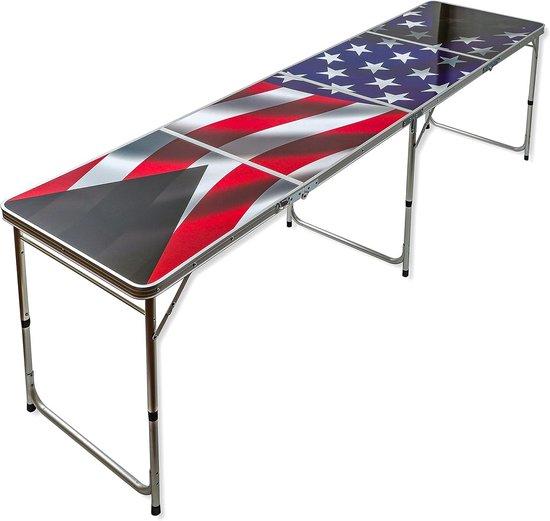 Famanu Beer Pong Tisch mit US-Flaggen Design, 8 Fuß, inklusive Flaschenöffner und Ballhalter