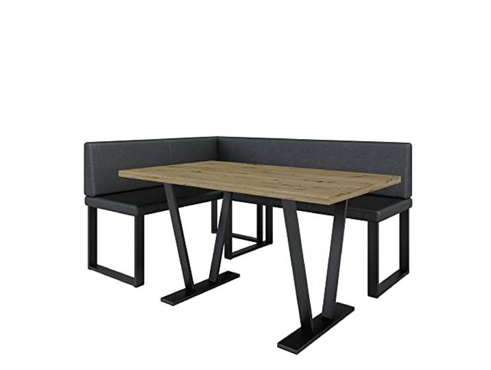 Eckbank Akiko Metal mit Tisch - Eckbankgruppe für Ihrem Esszimmer, Küche modern, Sitzecke, Essecke. Perfekt für Küche, Büro und Rezeption. Solide und Starke Verarbeitung. (Soft 11, 142x196 Links)