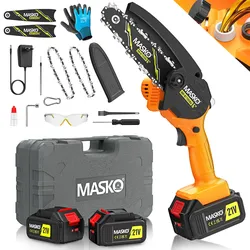 MASKO® Mini-Kettensäge mit Akku 8000mAh   Handkettensäge Elektro mit 2 Akku 4000mAh für Gartenscheren/Astscheren/Holzschneiden   Motorsäge 800W automatisches Ölsystem