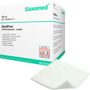 Saxomed Vlieskompressen MediPure, 4-lagig, unsteril, saugfähig, nicht haftend, 10 x 10 cm, 100 Stück