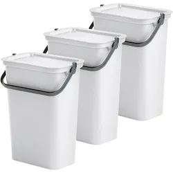 WellHome - 3x10L Mülleimer-Set mit Griff, Fashion Collection, Weiß