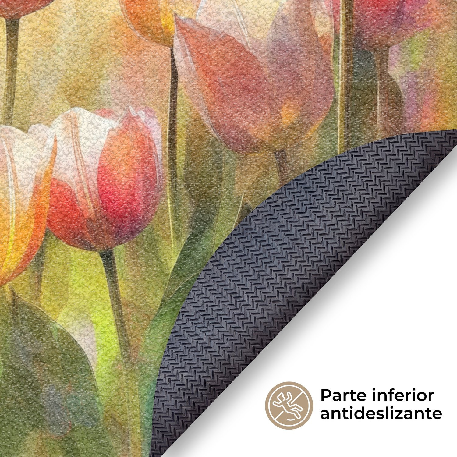 MuchoWow Ronde Deurmat Tulpen - Kleurrijk Sprookjesachtig Design - Inloopmat voor Binnen - Diameter: 90 cm