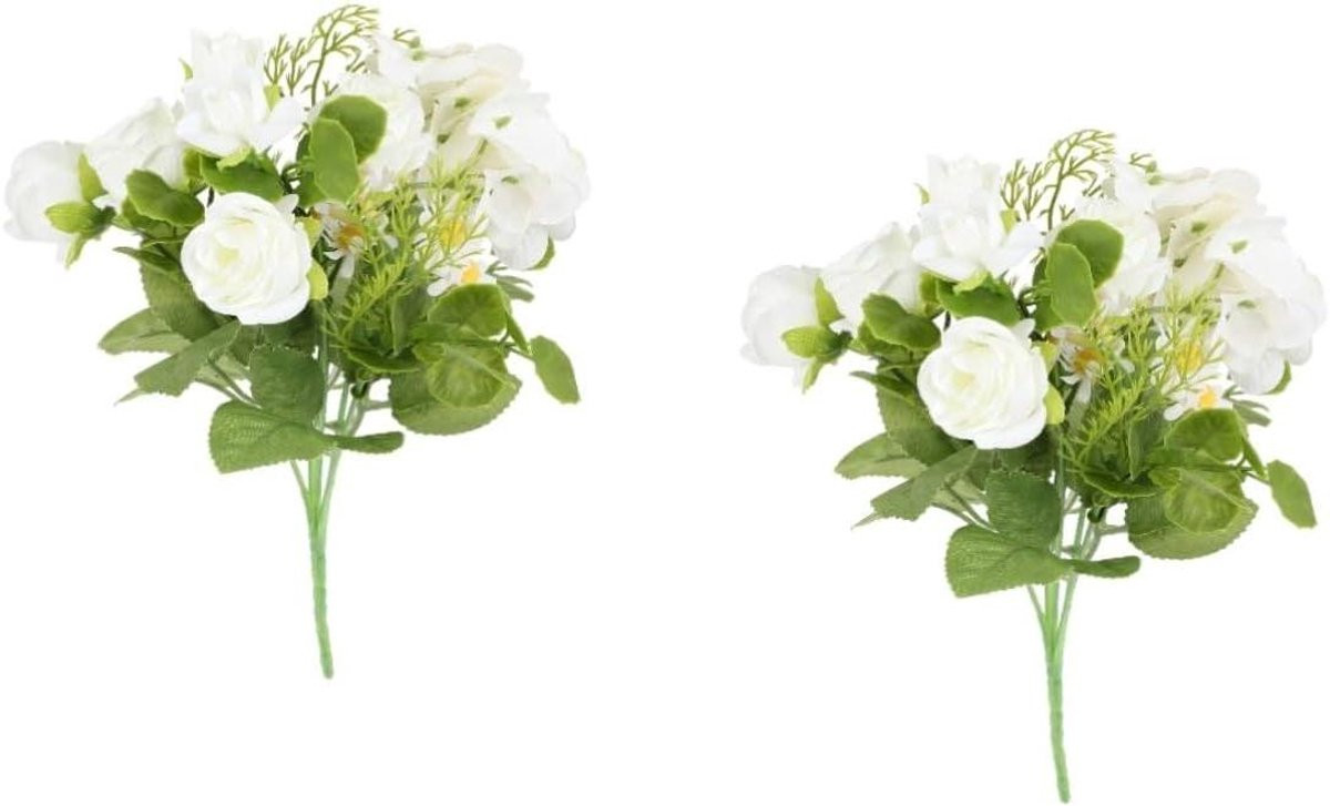 Set van 2 realistische kunstmatige witte rozenboeketten voor bruiloftdecoratie