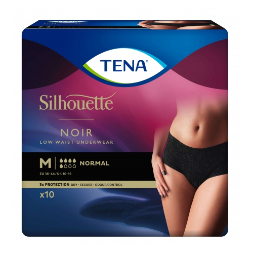 Tena Silhouette Normal Noir - Taille basse Medium - 6 paquets de 10 protections