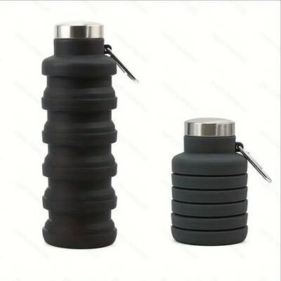 Inspired Living Collapsible Silicone Water Bottle BPA Free Foldable Travel Bottle For Hiking & Everyday Hydration black
