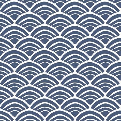 Roommates Jane Dixon Blue & White Coastal Scallop Peel and Stick Wallpaper