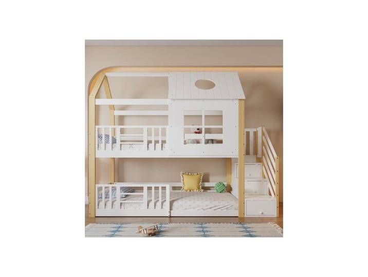 Lit superposé pour enfant - MERAX - Lit superposé avec toit de cabane - Escaliers de rangement - Barrière de sécurité - 90x200 cm