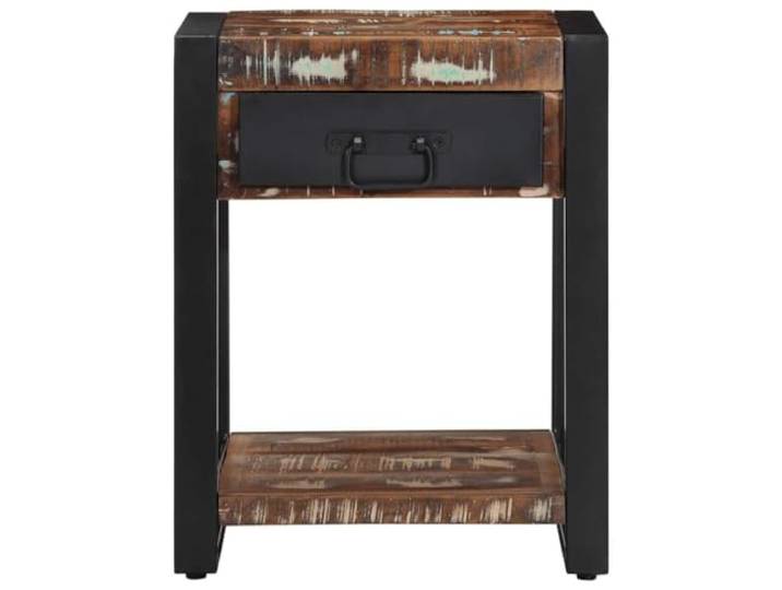 MNCVXAXG Mehrfarbiger Couchtisch 40 x 40 x 50 cm aus massivem Altholz 1 Schublade, 1 offenes Fach, Teakholz Mango-Kiefer Buche, gemischte Farben, Montage erforderlich, Befestigungsvorrichtung