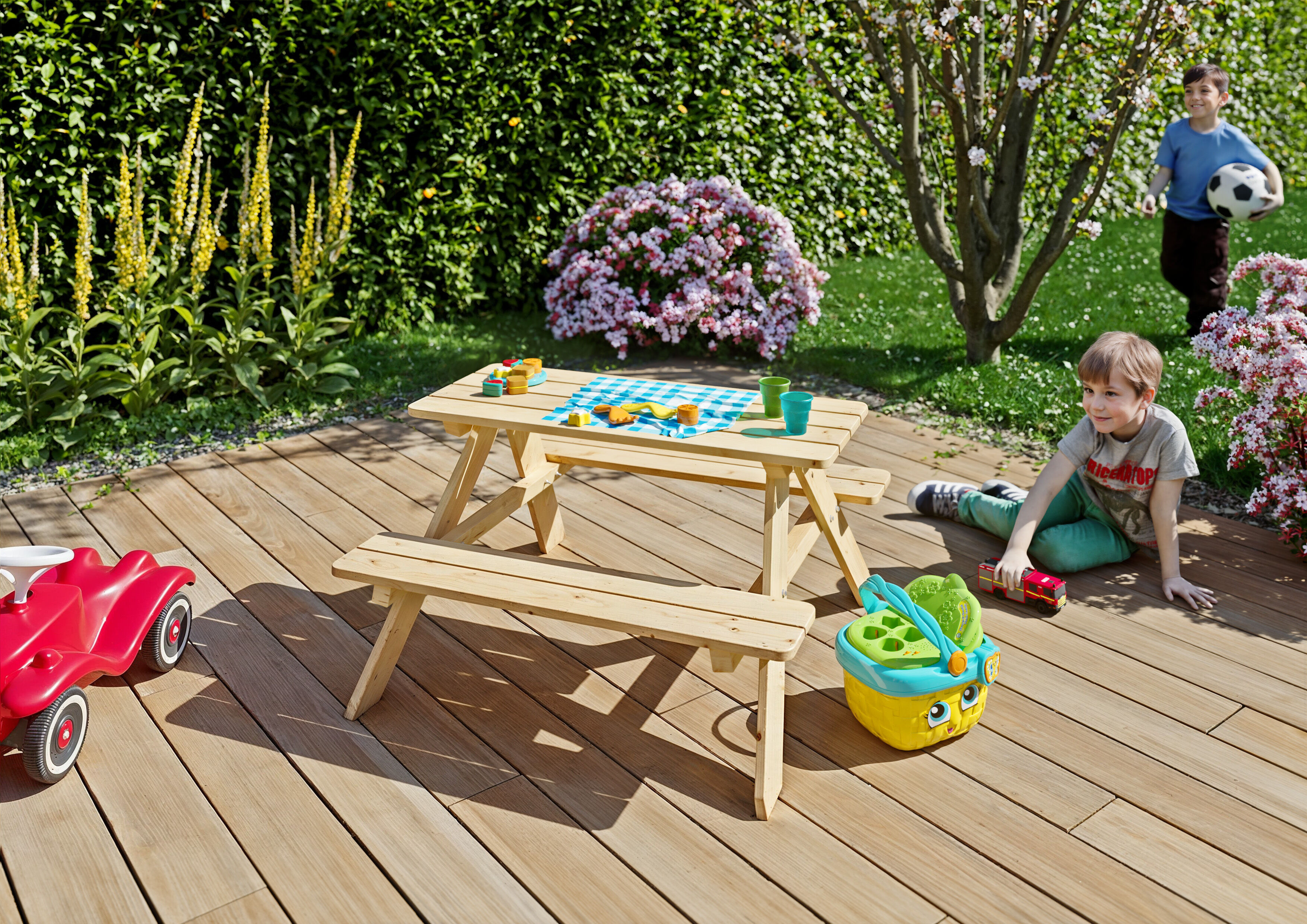 Kindertisch KONIFERA "Picknicktisch für Kinder aus unbehandeltem Nadelholz", beige (natur), B:89cm H:51cm T:90cm, 100% Holz, Tische, Kindertisch, BxTxH: 89x90x51 cm; perfekte Sitzhöhe für Kinder natur B/H/T: 89cm x 51cm x 90cm