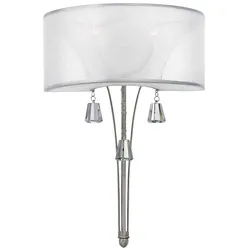 Wandlampe Leuchte Stahl Leinen Kristalle Nickel H 52,1 cm Flurleuchte 2 Flammig