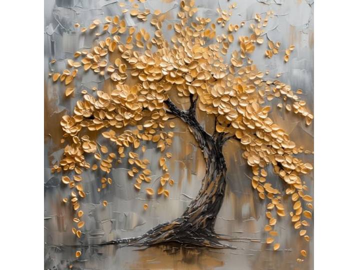 Queence Acrylglasbild Goldrush-Collection »Goldener Wald«, Abstrakte Kunst, Baum mit Blättern, Brilliante Tiefenwirkung Hochglanz Quadratisch (AGP01270, 100x100 cm)