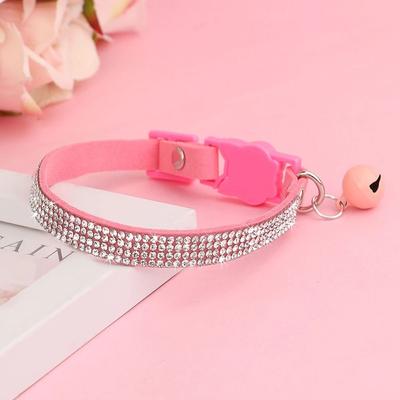 Uplift Picks Suede Leather Rhinestone Cat Collar With Bell Breakaway pink xs