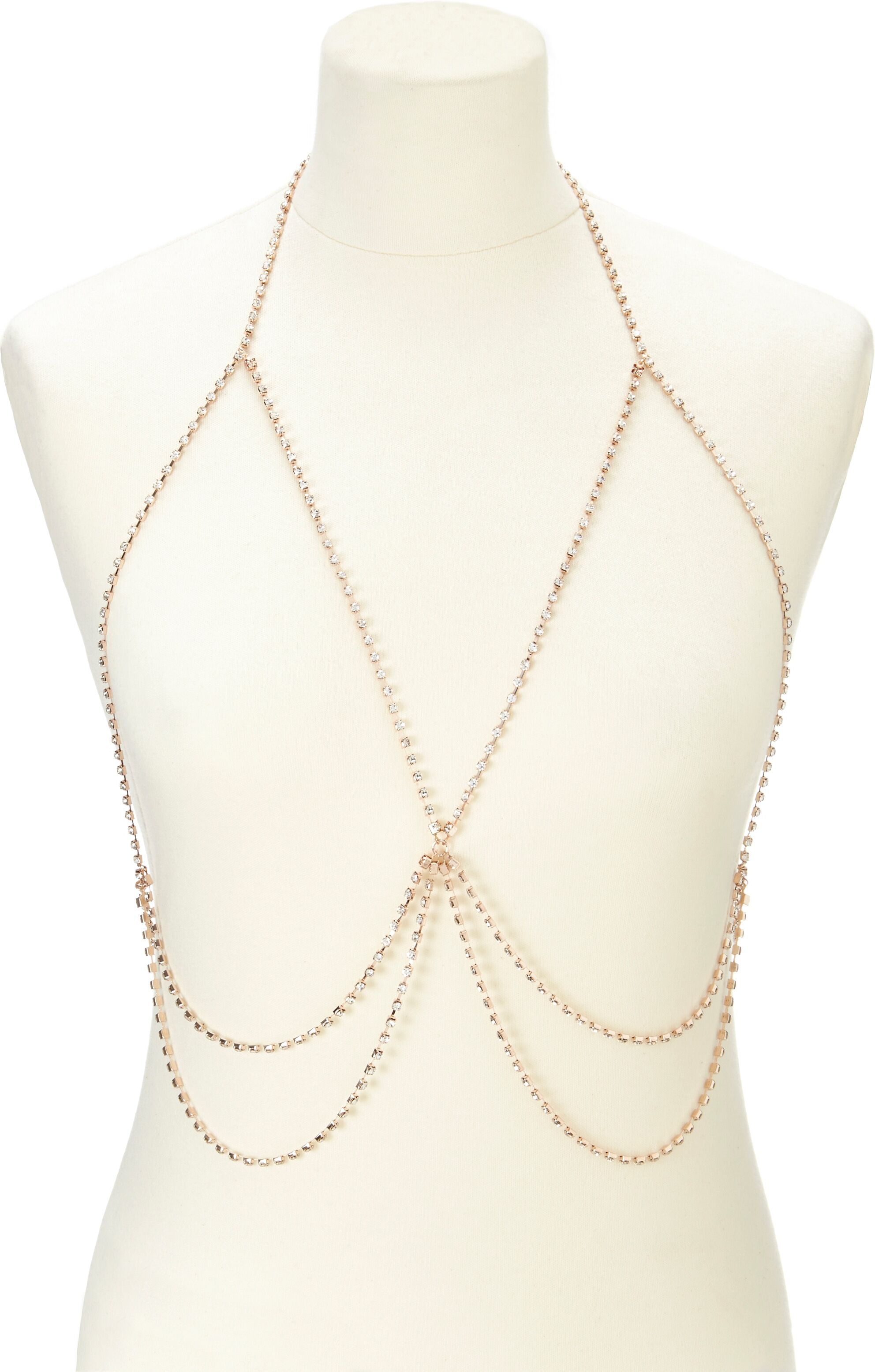 Lange Kette LASCANA, Damen, Gr. Metall, rosa (rosé), Halsketten Lange Kette, mit Strass, Körperkette, Kettengürtel, Bikinikette, Halskette rosé Metall