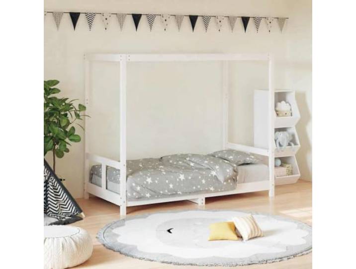 HGFDSAWE Kinderbett Massivholz Kiefer Spielbett 80x160 cm Rustikales Design, Stabiles Lattenrost, Baldachin-Rahmen, Niedrige Einstiegshöhe