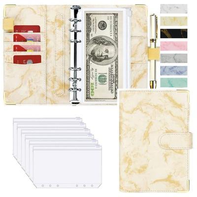 Money Saving Organiser, PU Leather Budget Binder, Marble Notebook, Budget Planner Envelope For Office & School Supplies yellow