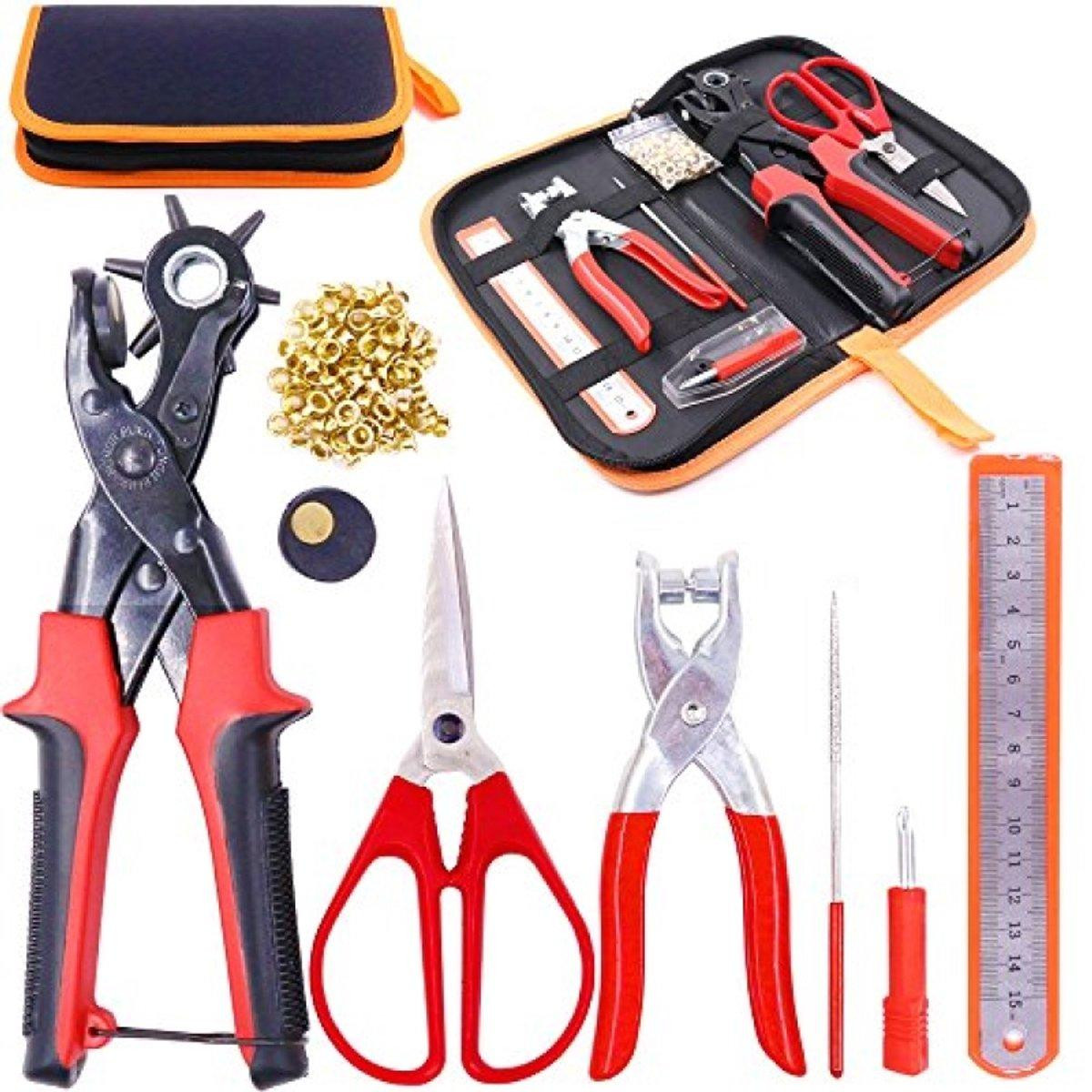 PromoHome Professionele set ponsen voor leerbewerking en accessoires, 6 maten, zwart