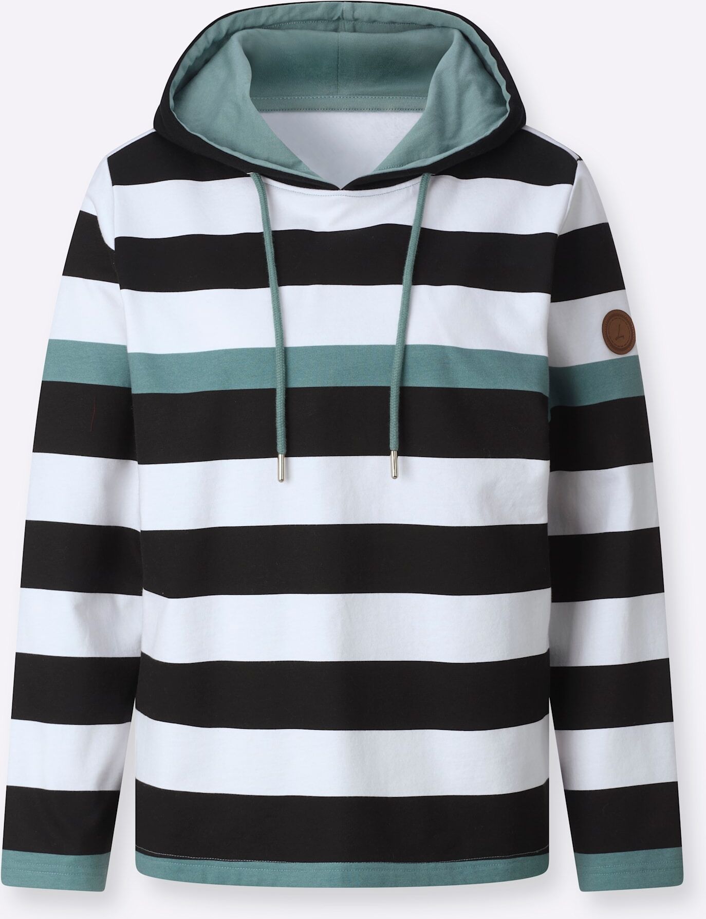 Kapuzensweatshirt CASUAL LOOKS, Damen, Gr. 42, jade, schwarz, geringelt, 100% Baumwolle, gemustert, gestreift, mehrfarbig, Sweatshirts Kapuzensweatshirt jade, schwarz, geringelt 42